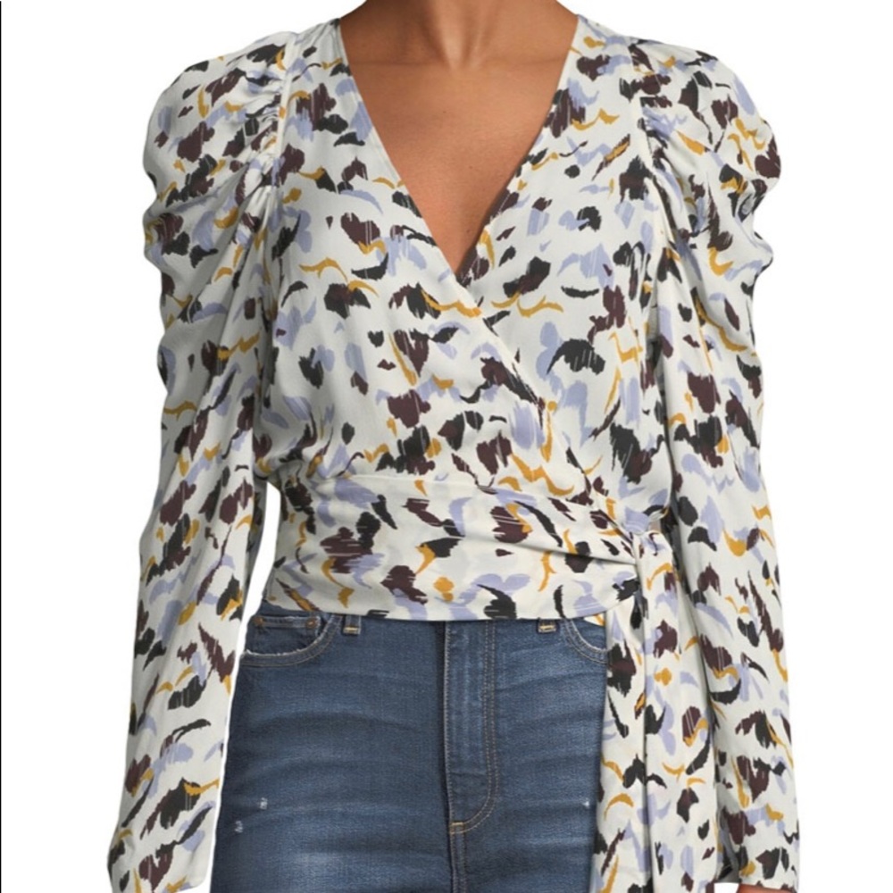 A.L.C Tessa Printed Silk Long Sleeve Wrap Top